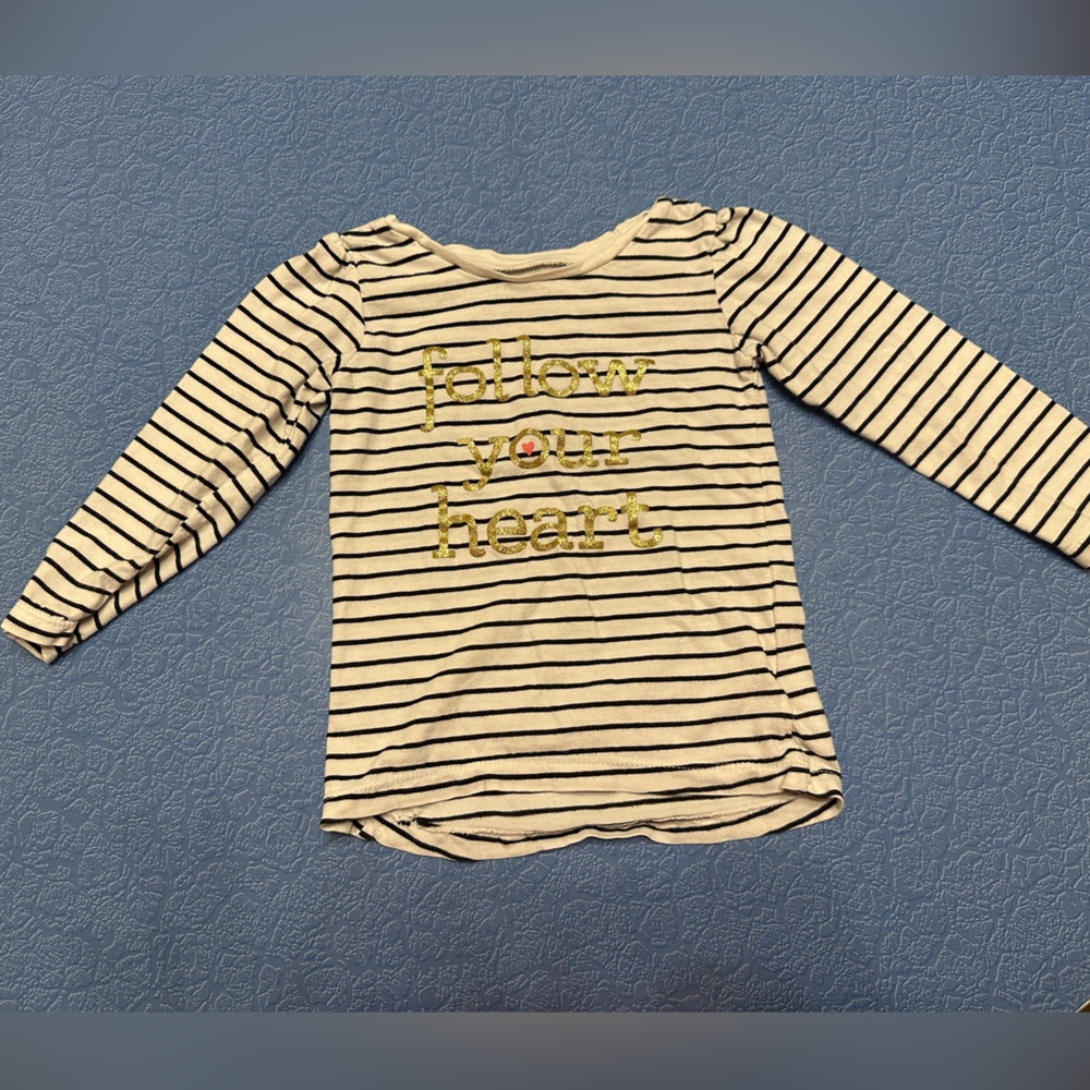 Carter's Black and White Long Sleeve Tee with Gold Embroidery